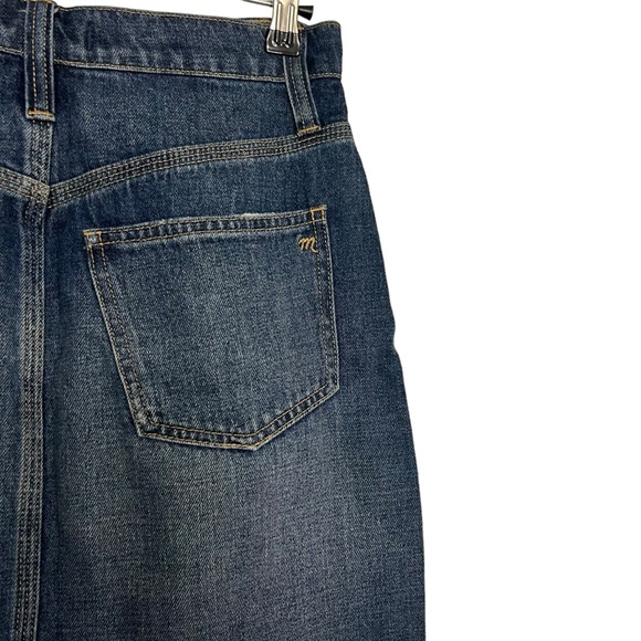 Madewell Rigid Denim Straight Mini Skirt Raw Hem Blue Distressed Stretch Size 26 - Picture 6 of 9